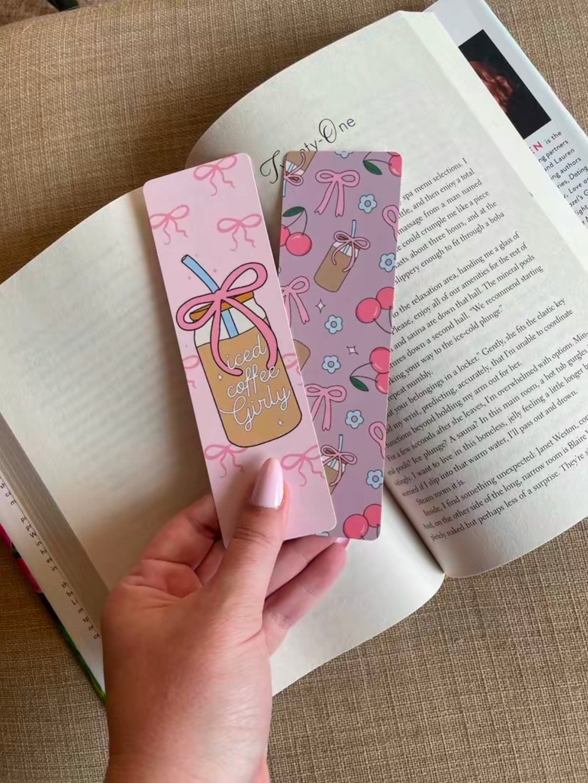Pink Coquette Bows Bookmark Collection - Gingham, Coffee, Cherries, Bows