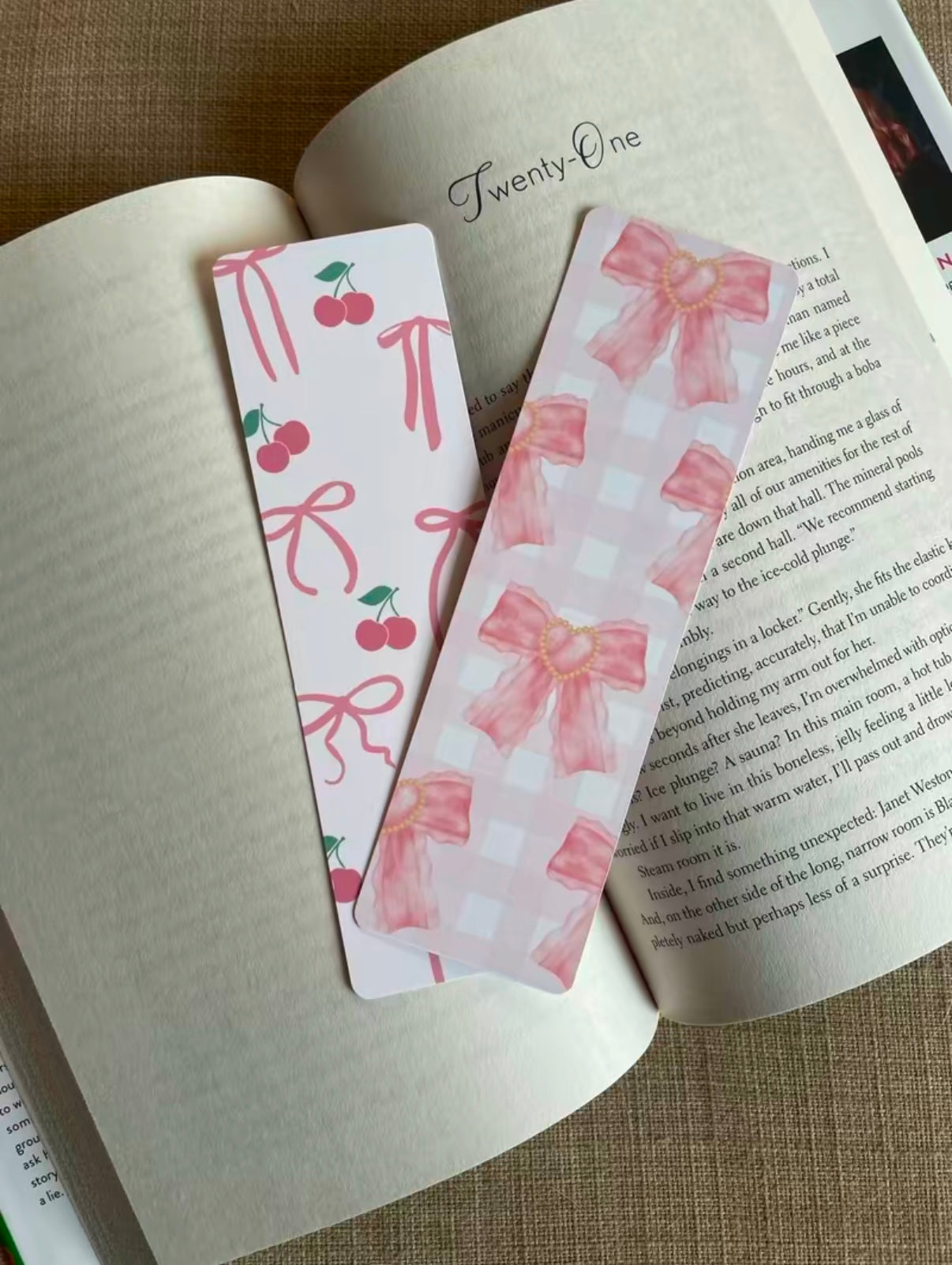 Pink Coquette Bows Bookmark Collection - Gingham, Coffee, Cherries, Bows