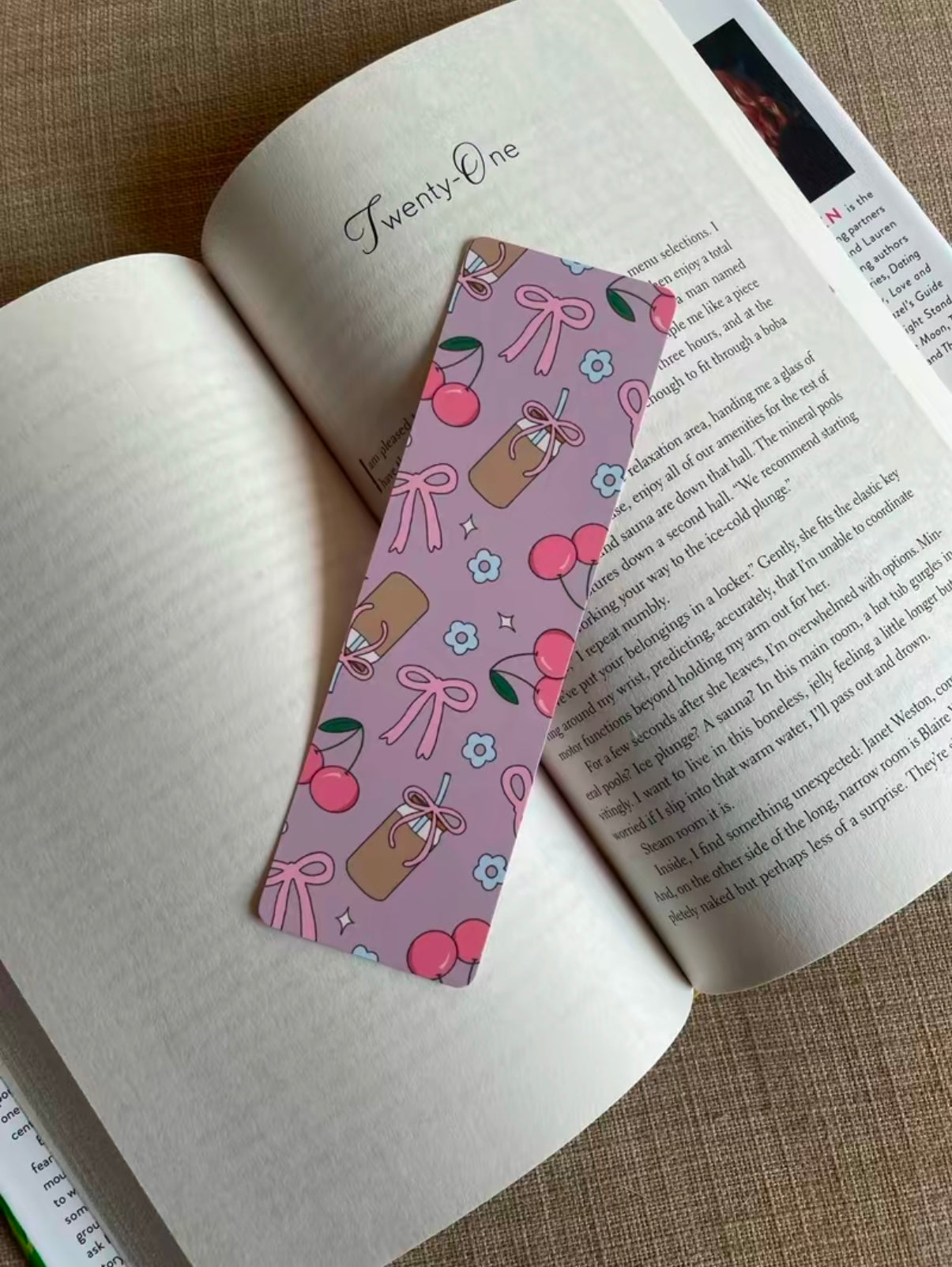 Pink Coquette Bows Bookmark Collection - Gingham, Coffee, Cherries, Bows