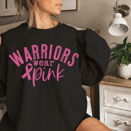 Warriors Wear Pink Breast Cancer Awareness Crewneck T-Shirt or Sweatshirt