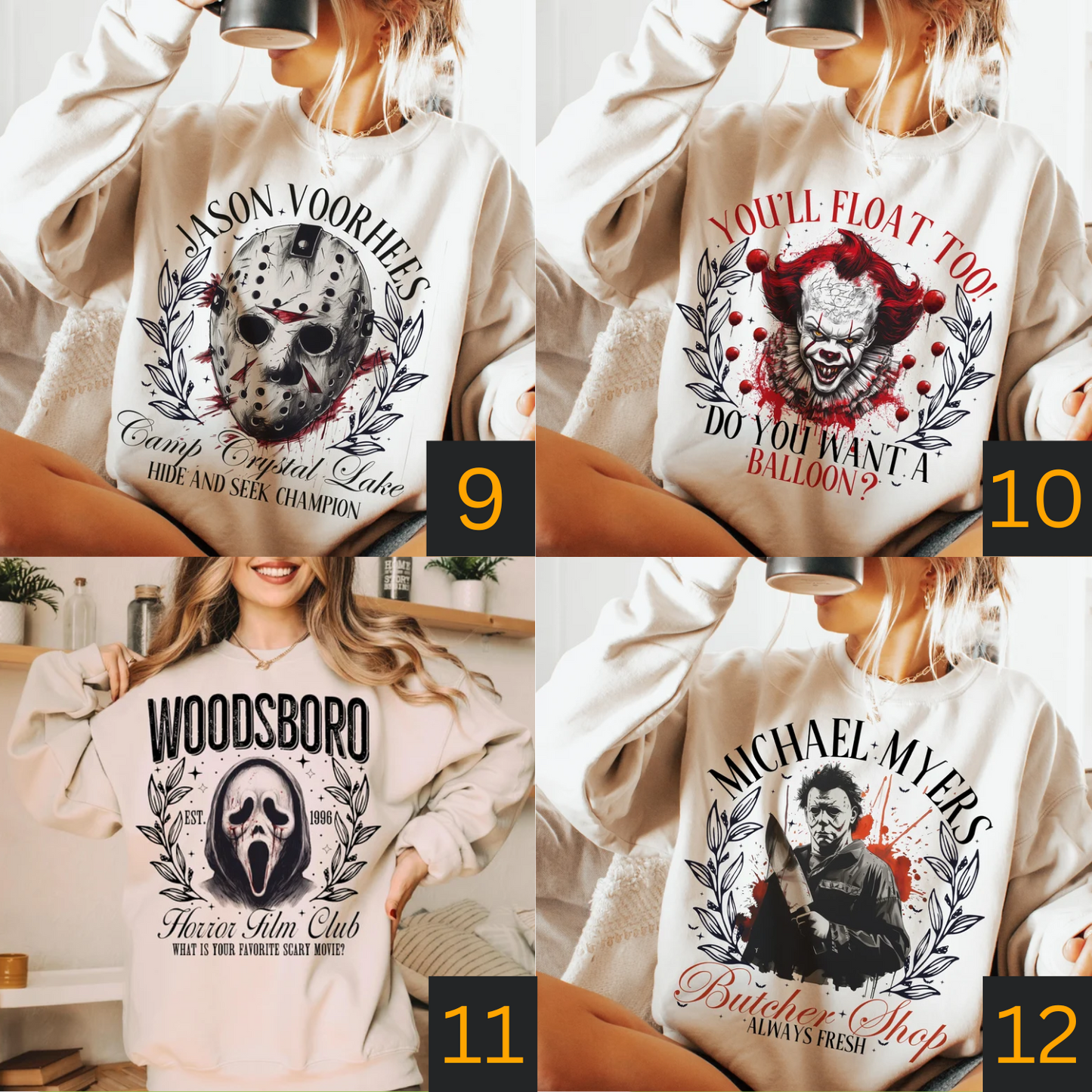 Spooky Halloween Horror Collection 24 Different Halloween Season Inspired Graphic T-Shirts | Crewneck Fleece Sweatshirts | Long Sleeve T-Shirts | Hoodies