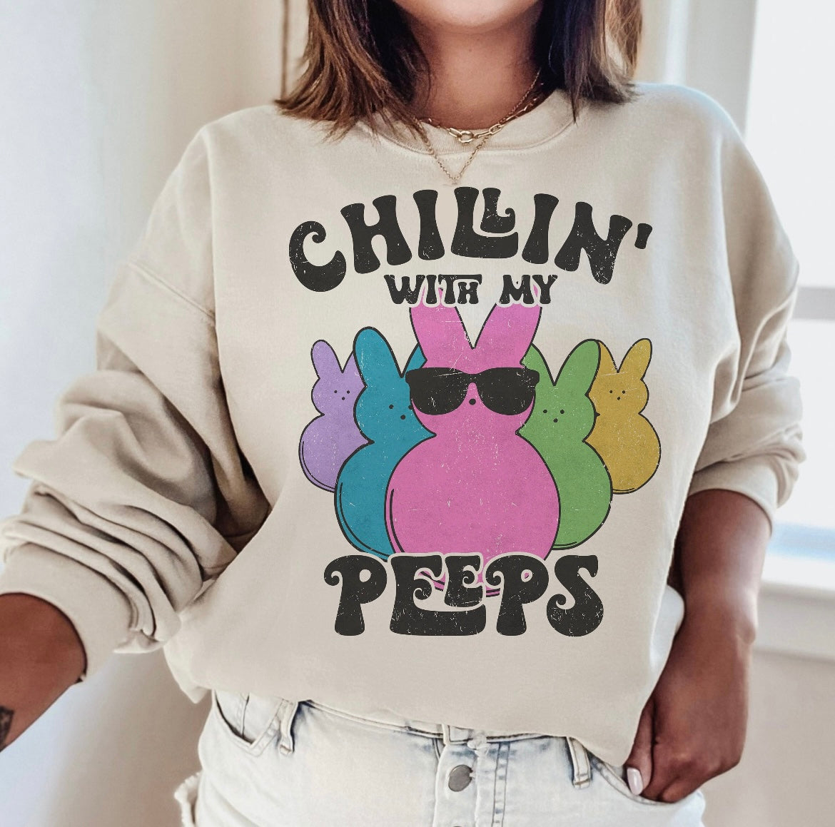 Chillin with my peeps Easter Spring Sweatshirt or T-Shirt Retro