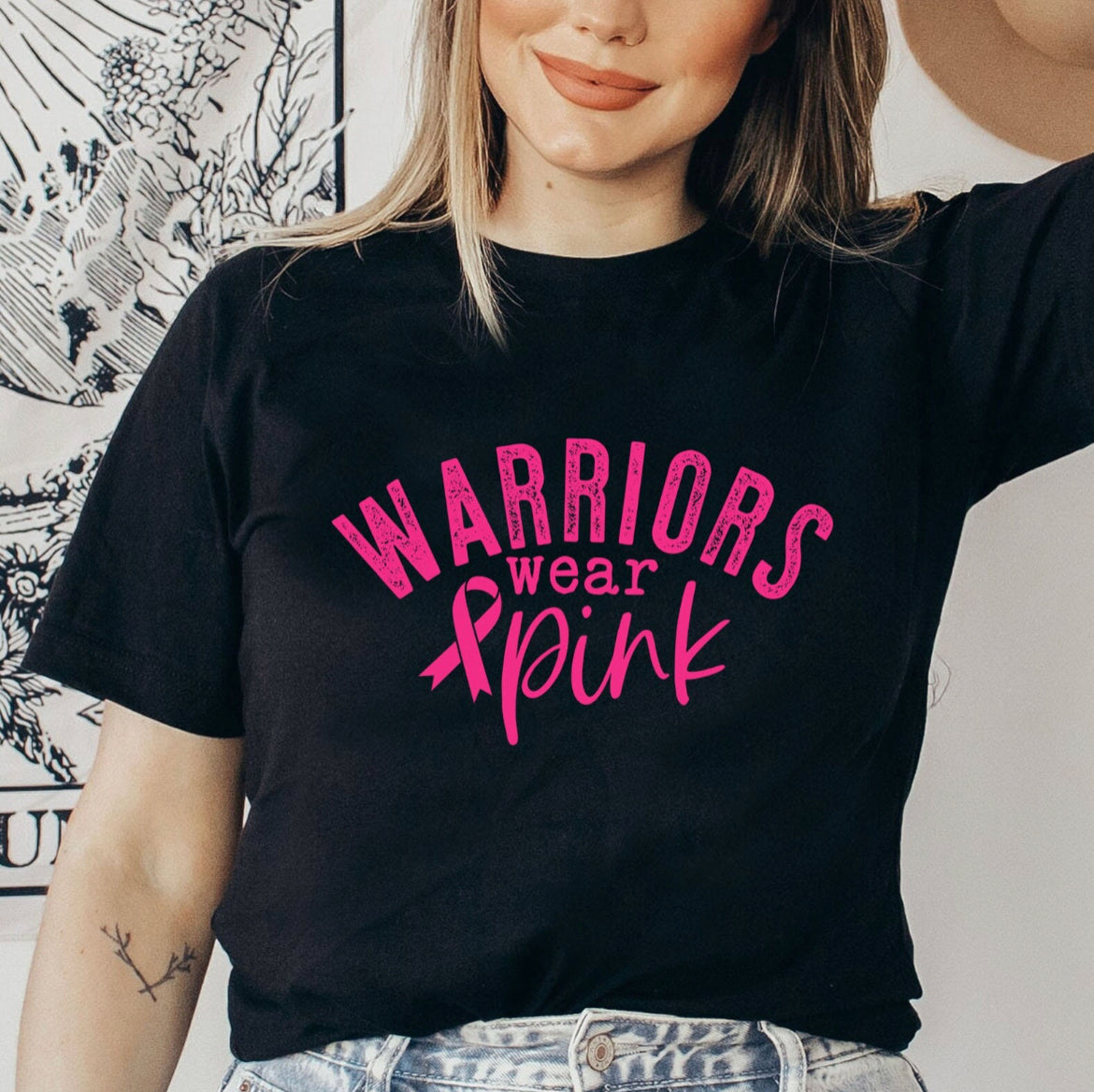 Warriors Wear Pink Breast Cancer Awareness Crewneck T-Shirt or Sweatshirt