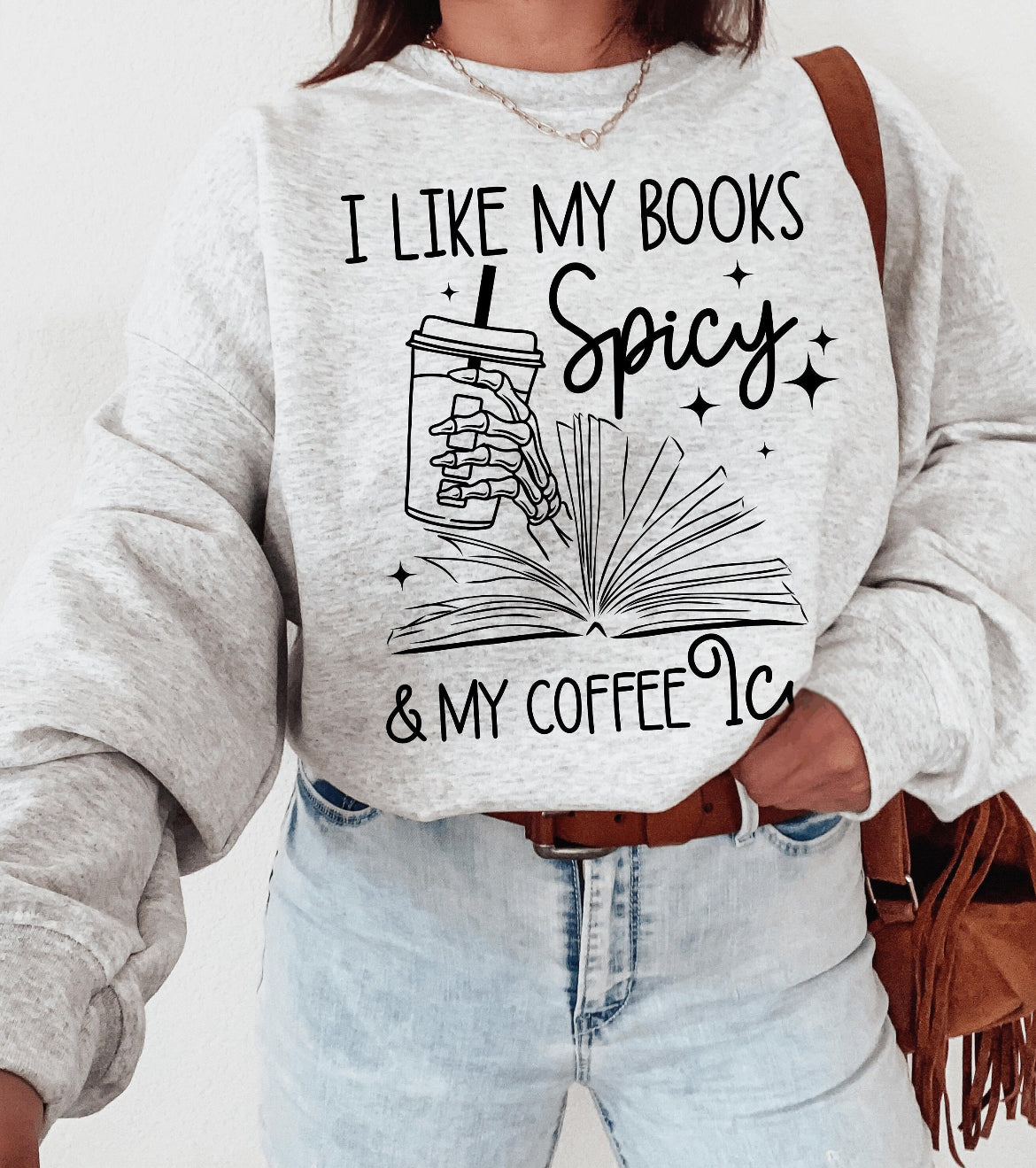 I like my books spicy & my coffee icy bookish smut graphic t-shirt or oversized sweatshirt