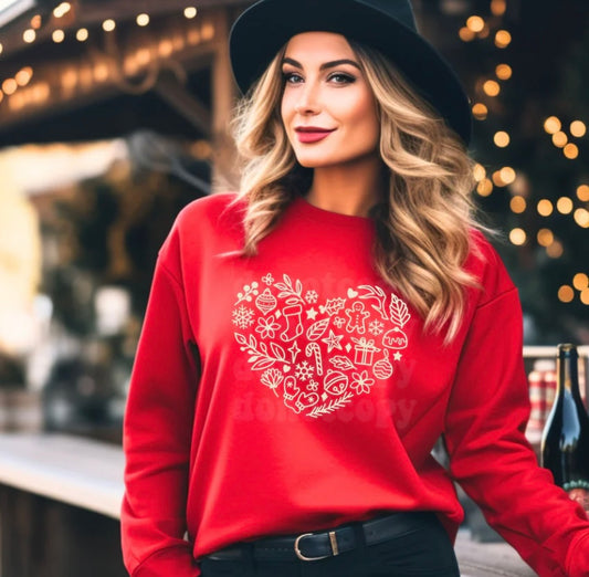 Christmas Heart Crewneck T-shirt, Sweatshirt, or Hoodie