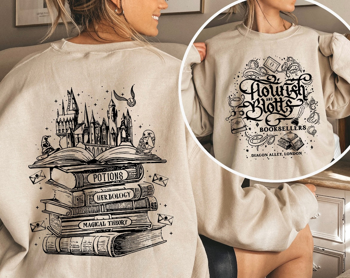 Harry Potter HP Flourish and Blotts Booksellers Diagon Alley London Sweatshirt, T-shirt, Hoodie Hogwarts magic witch wizard