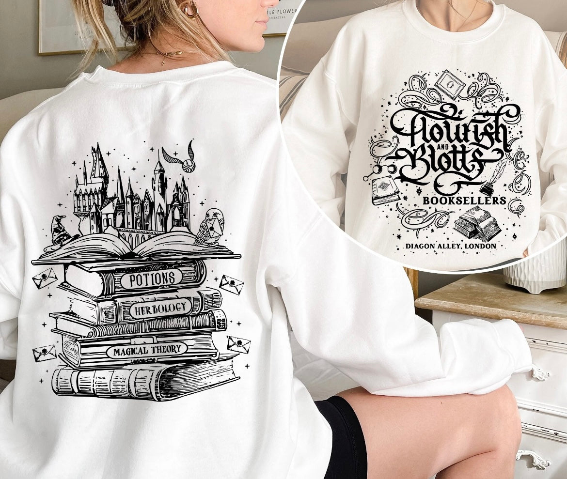 Harry Potter HP Flourish and Blotts Booksellers Diagon Alley London Sweatshirt, T-shirt, Hoodie Hogwarts magic witch wizard