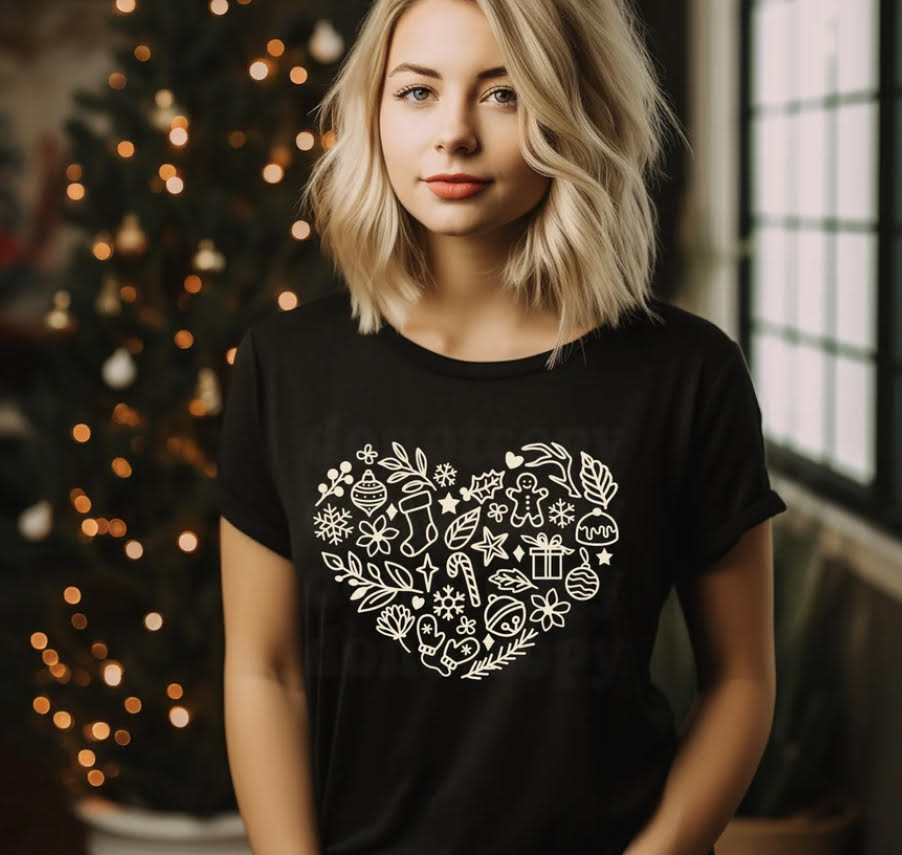 Christmas Heart Crewneck T-shirt, Sweatshirt, or Hoodie