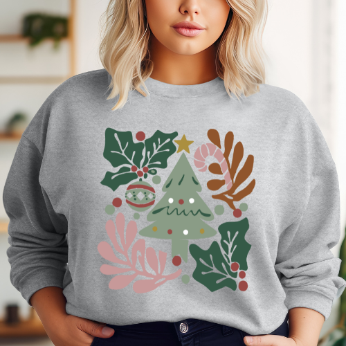 Boho Floral Winter Leaves Christmas Tree Sweatshirt T-Shirt Hoodie