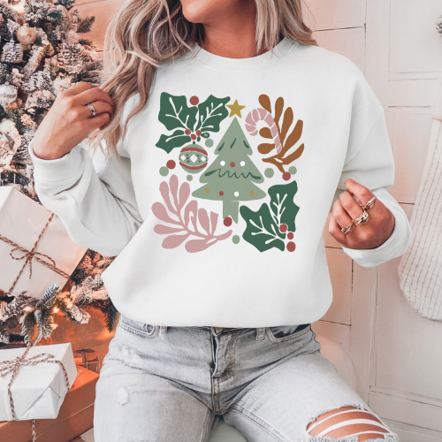 Boho Floral Winter Leaves Christmas Tree Sweatshirt T-Shirt Hoodie