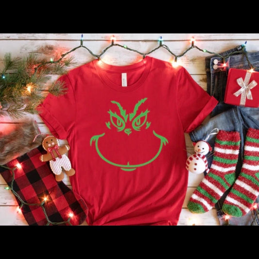 Grinch Face Christmas Sweatshirt or T-Shirt