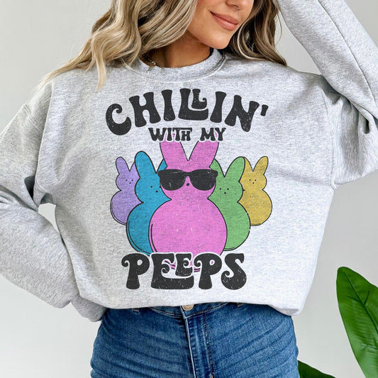 Chillin with my peeps Easter Spring Sweatshirt or T-Shirt Retro