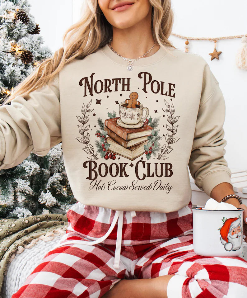 North Pole Book Club Sweatshirt Hoodie or T-shirt Holidays Bookish Christmas